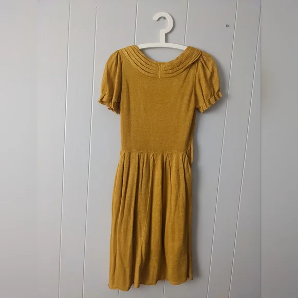 MOTH Anthropologie mustard yellow marigold linen knit dress beautiful - Picture 3 of 4